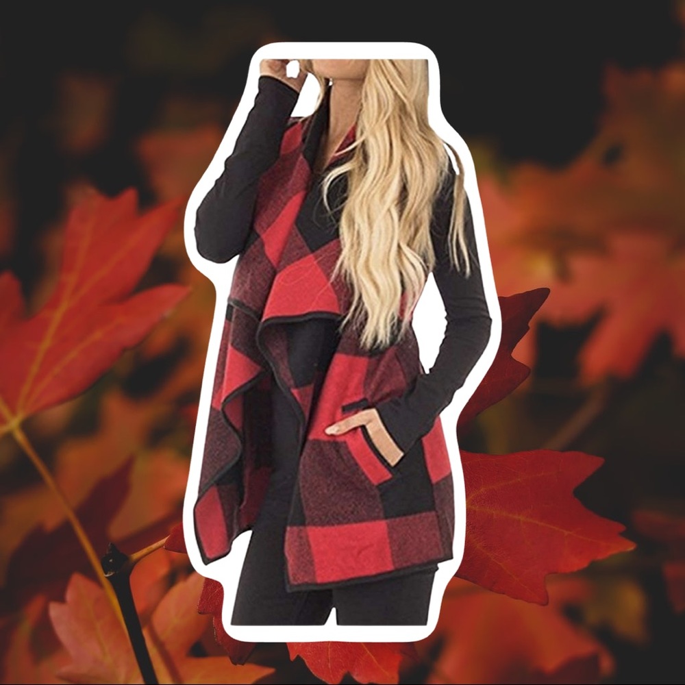 Red and Black Buffalo Check Vest